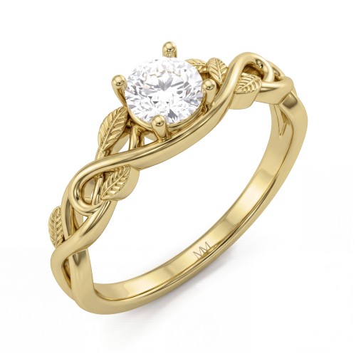 Ivy - ronde moissanite verlovingsring met bladranken op de schouders