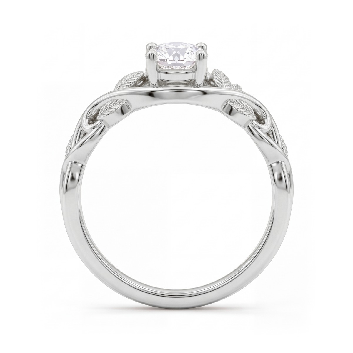 Ivy - ronde moissanite verlovingsring met bladranken op de schouders