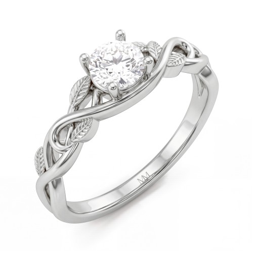 Ivy - ronde moissanite verlovingsring met bladranken op de schouders