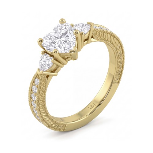 Cherie - hartvormige moissanite ring met hartvormige zijstenen