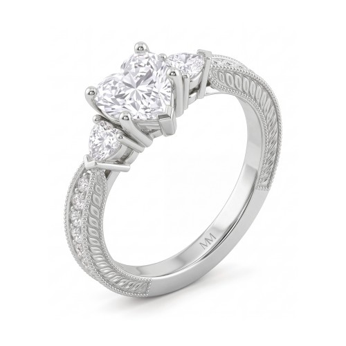 Cherie - hartvormige moissanite ring met hartvormige zijstenen