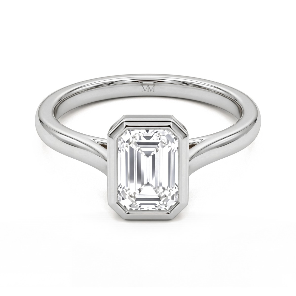 Esme - emerald cut moissanite solitair ring met kastzetting
