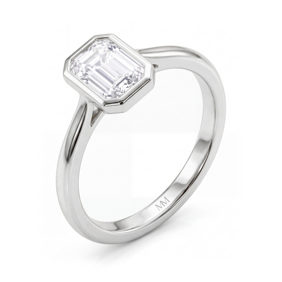 Esme - emerald cut moissanite solitair ring met kastzetting