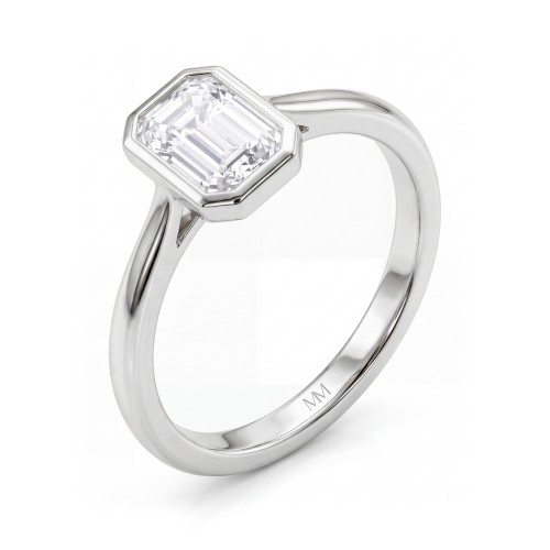 Esme - emerald cut moissanite solitair ring met kastzetting