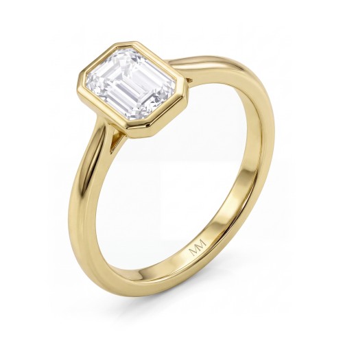 Esme - emerald cut moissanite solitair ring met kastzetting