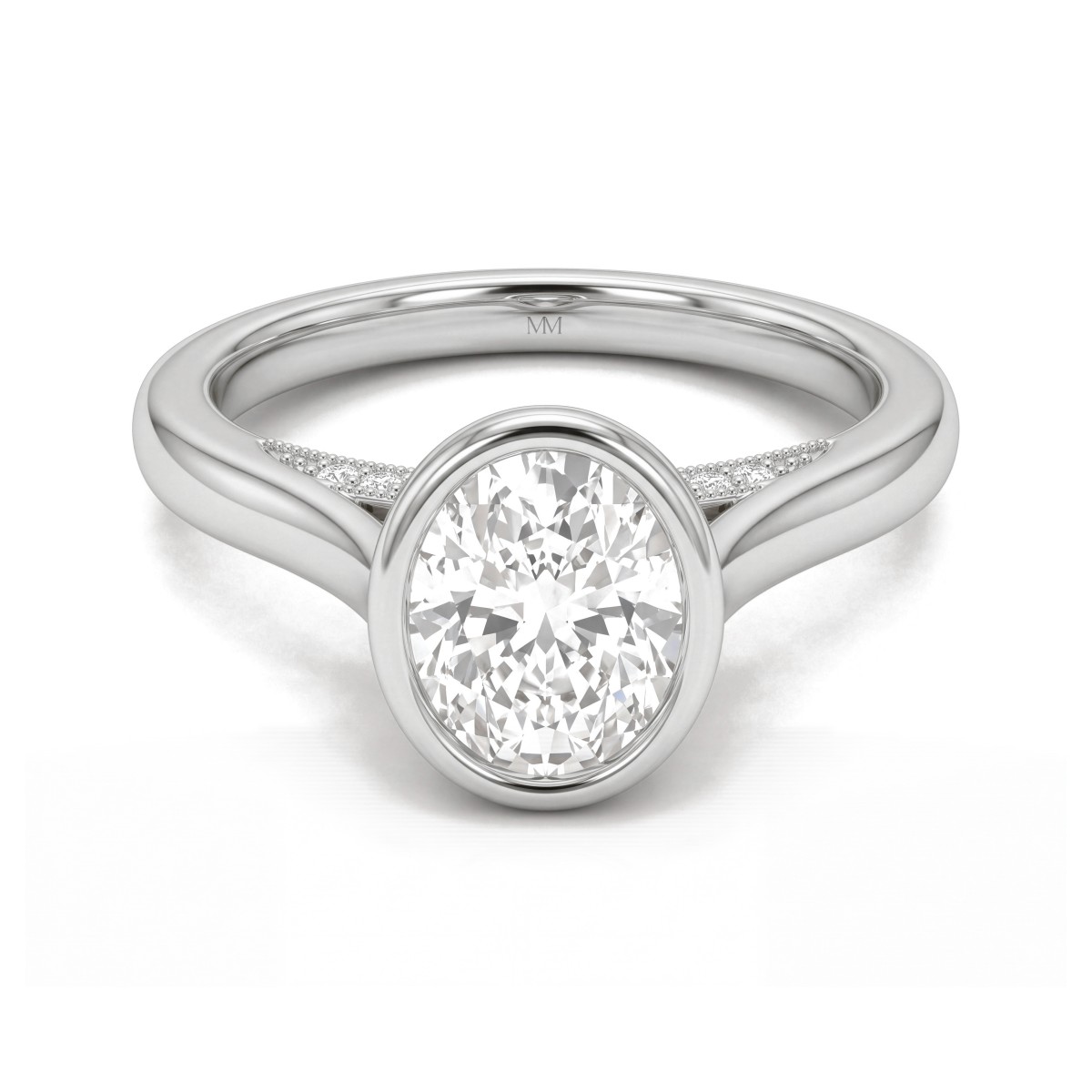 Camille - ovale moissanite ring met kastzetting en opengewerkte galerij