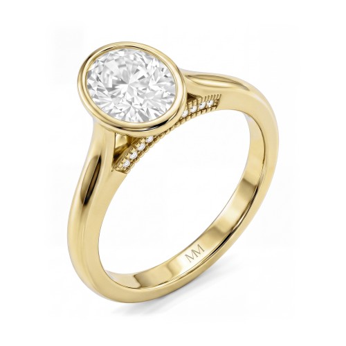 Camille - ovale moissanite ring met kastzetting en opengewerkte galerij