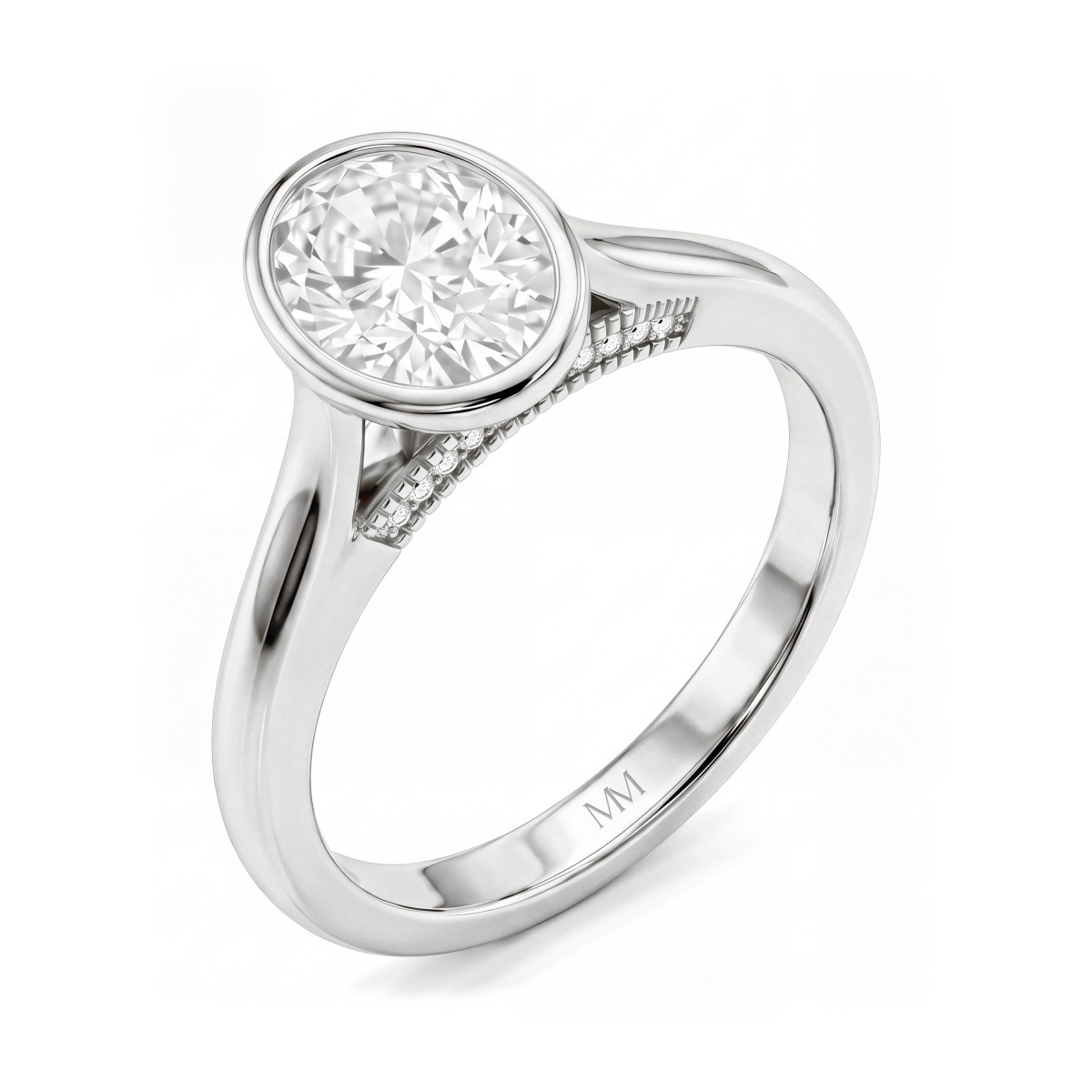 Camille - ovale moissanite ring met kastzetting en opengewerkte galerij