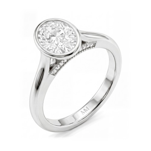 Camille - ovale moissanite ring met kastzetting en opengewerkte galerij