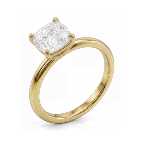 Altessa - cushion moissanite solitair verlovingsring in een hoge zetting met vier klauwen