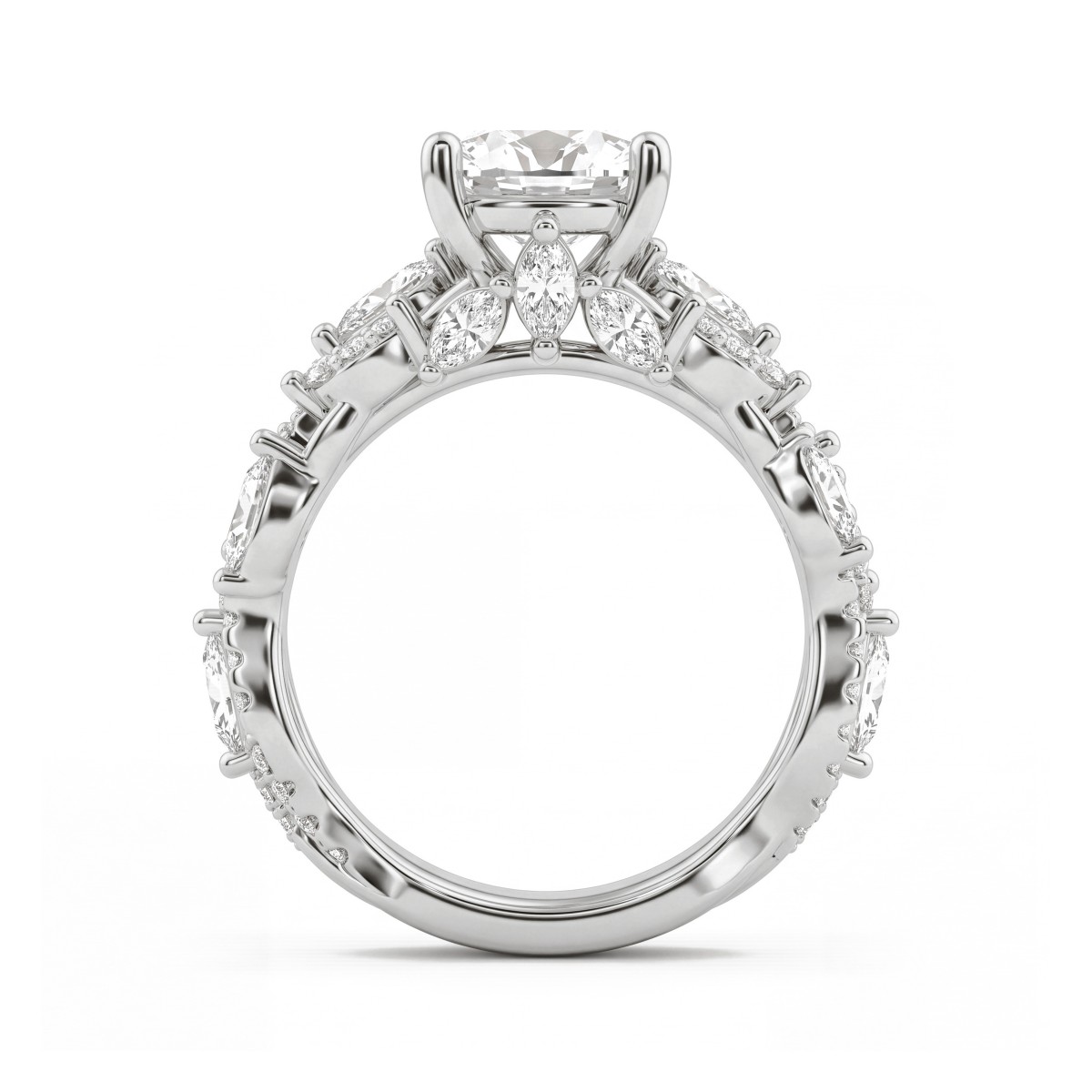 Wisteria - ovale moissanite ring met ringband in de vorm van gedraaide ranken