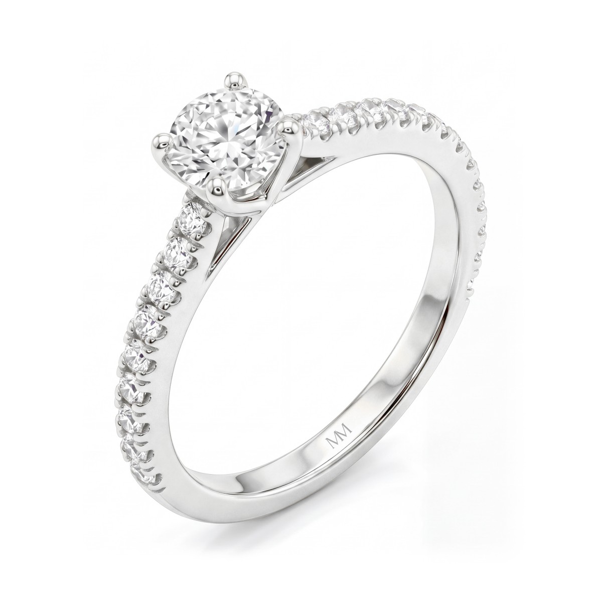 Juliette - ronde moissanite verlovingsring met pavé ringband