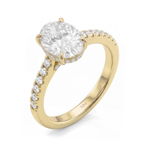 Arcadia - ovale moissanite ring met hidden halo en pavé schouders