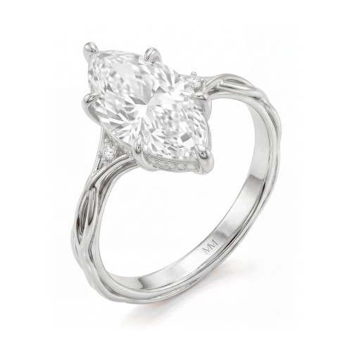 Hazel - marquise moissanite ring met ringband in de vorm van gedraaide takken