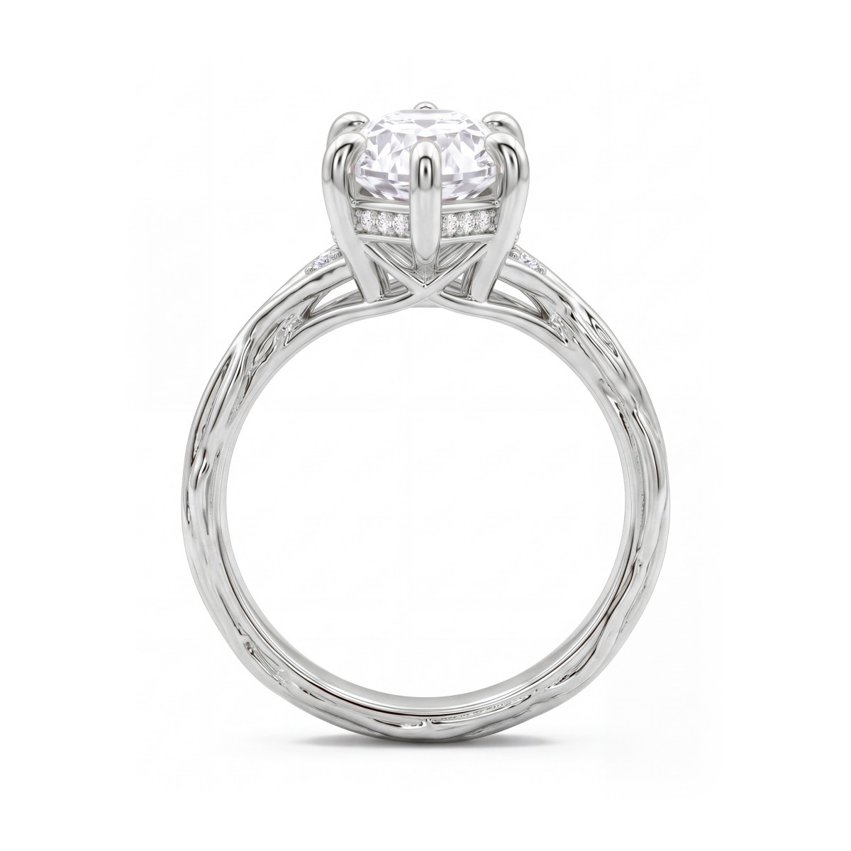 Hazel - marquise moissanite ring met ringband in de vorm van gedraaide takken