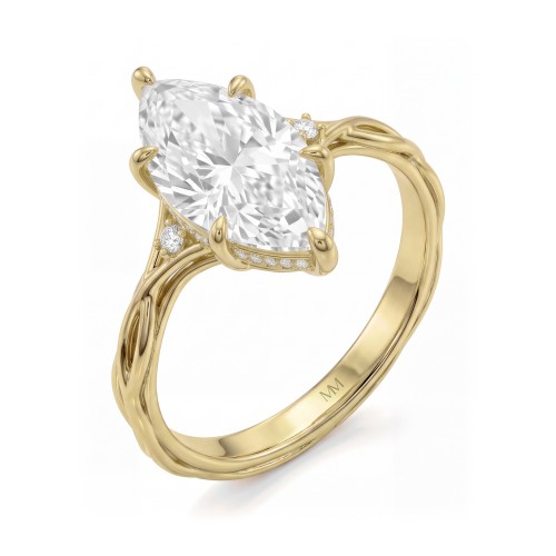 Hazel - marquise moissanite ring met ringband in de vorm van gedraaide takken