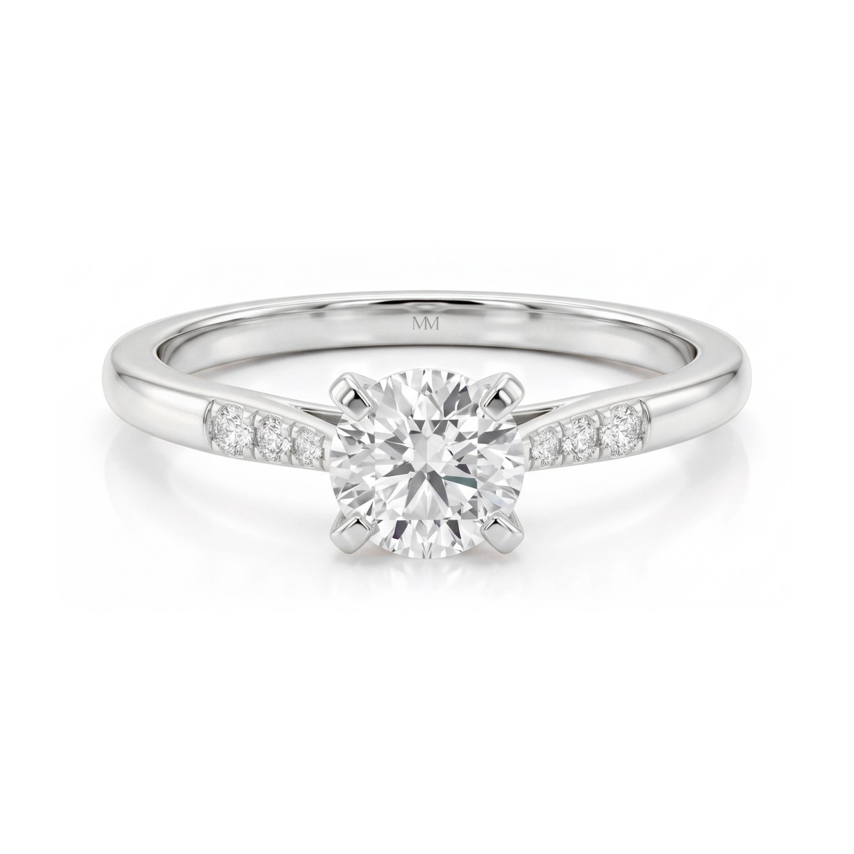Melodie - ronde moissanite ring met aflopende zijstenen