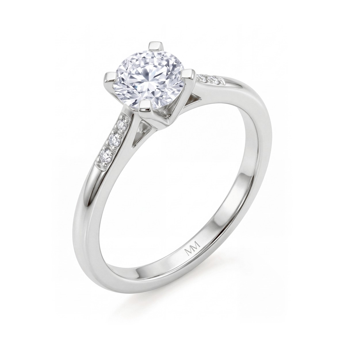 Melodie - ronde moissanite ring met aflopende zijstenen