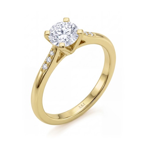 Melodie - ronde moissanite ring met aflopende zijstenen