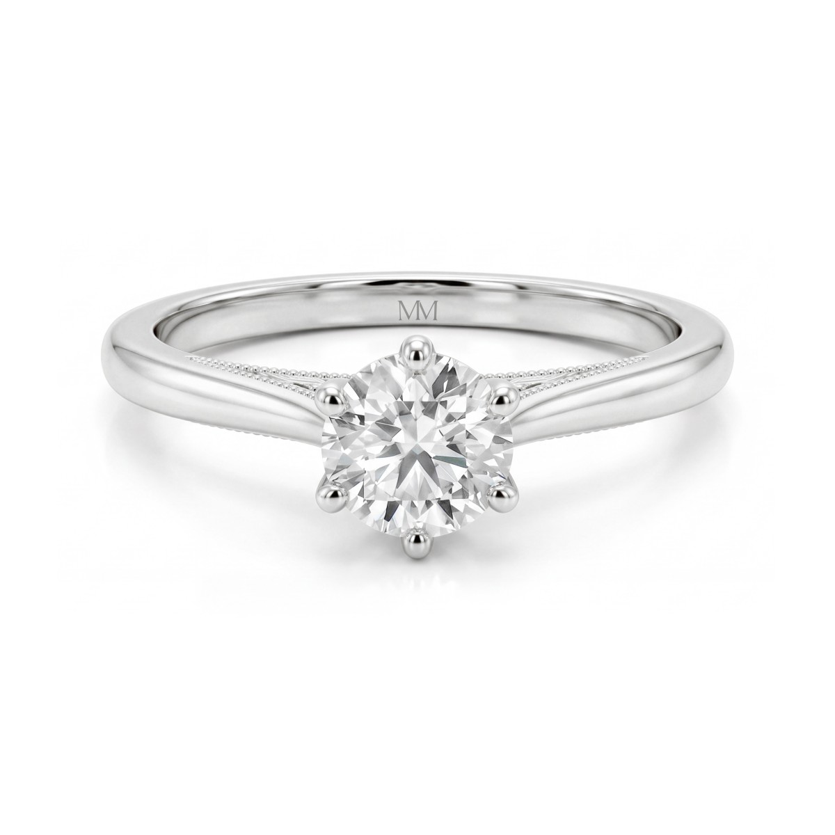 Lotella - ronde moissanite verlovingsring met uitgesneden lotusmandje