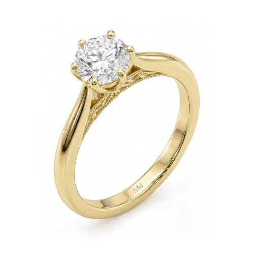 Lotella - ronde moissanite verlovingsring met uitgesneden lotusmandje