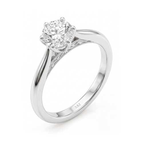 Lotella - ronde moissanite verlovingsring met uitgesneden lotusmandje