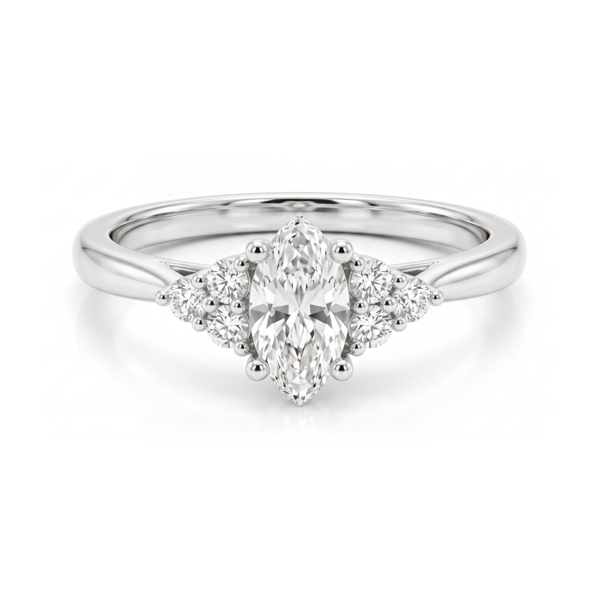Posy - marquise moissanite ring met zijstenen in clusters