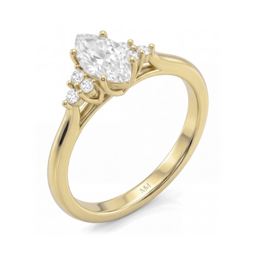 Posy - marquise moissanite ring met zijstenen in clusters