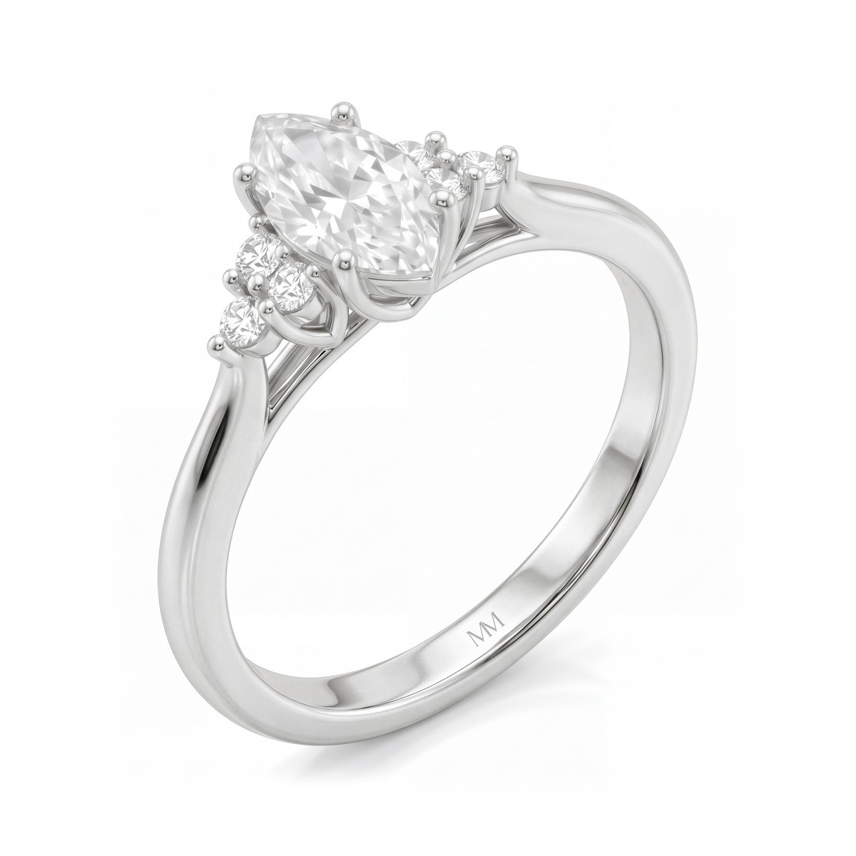 Posy - marquise moissanite ring met zijstenen in clusters