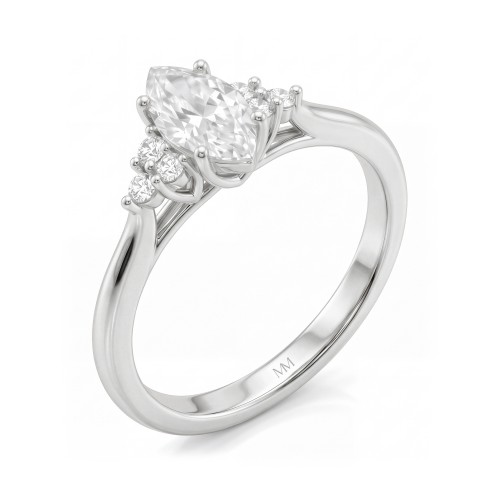 Posy - marquise moissanite ring met zijstenen in clusters
