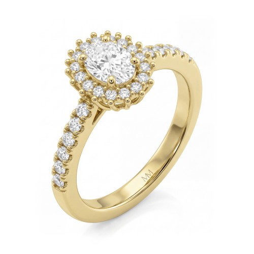 Soleil - ovale moissanite ring met halo en pavé ringband