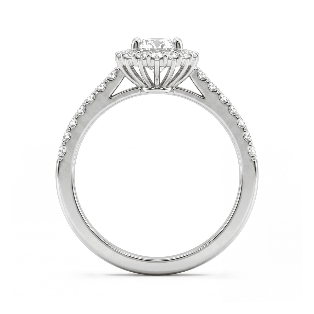 Soleil - ovale moissanite ring met halo en pavé ringband