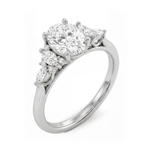 Ondine - ovale moissanite ring met marquiseclusters op de schouders