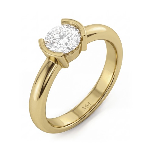 Demi - ronde moissanite solitair ring met halve kastzetting