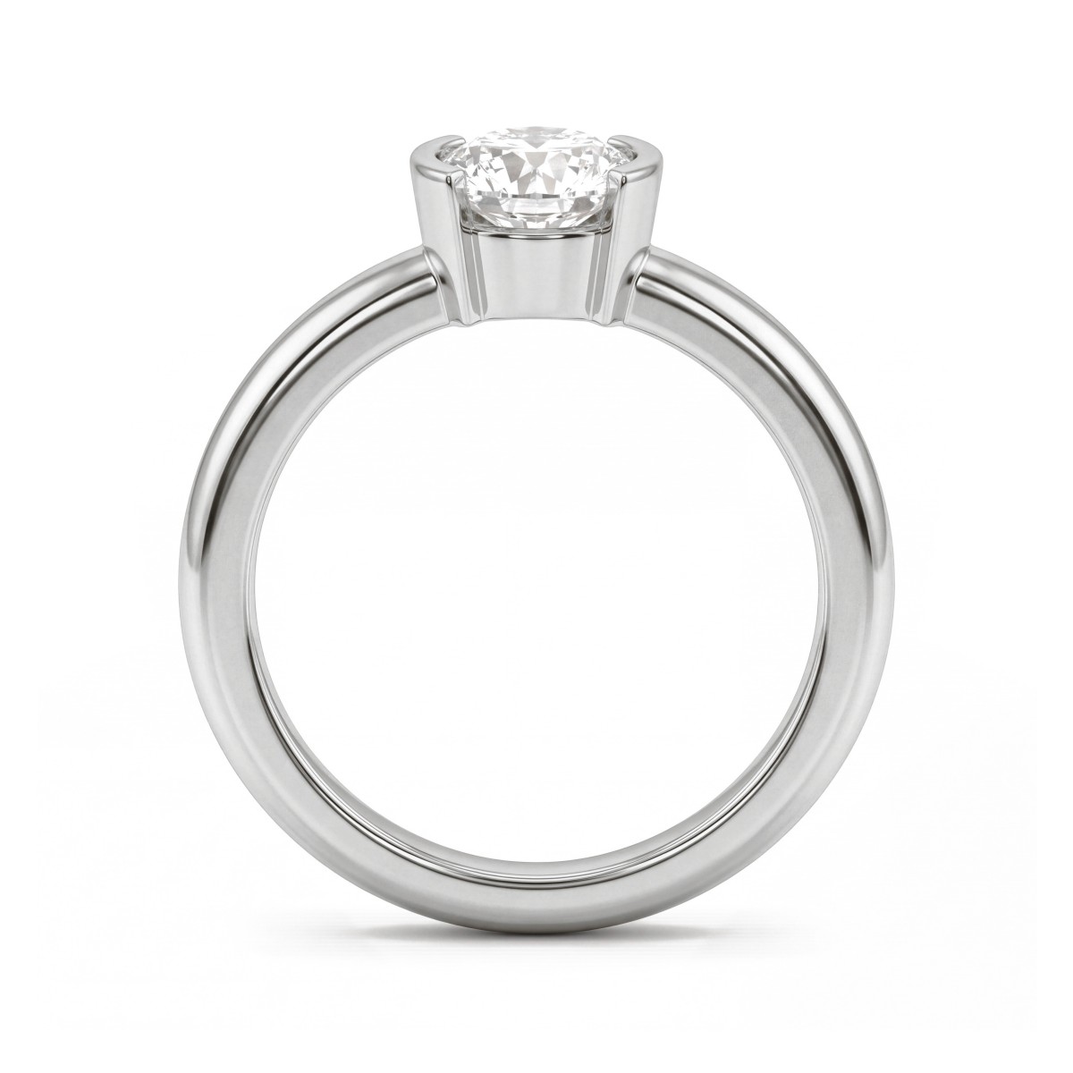 Demi - ronde moissanite solitair ring met halve kastzetting