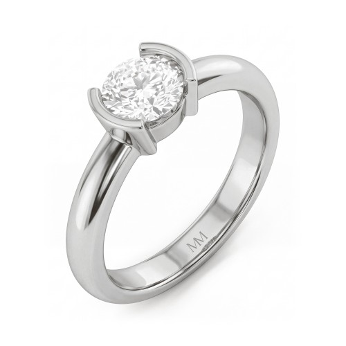 Demi - ronde moissanite solitair ring met halve kastzetting