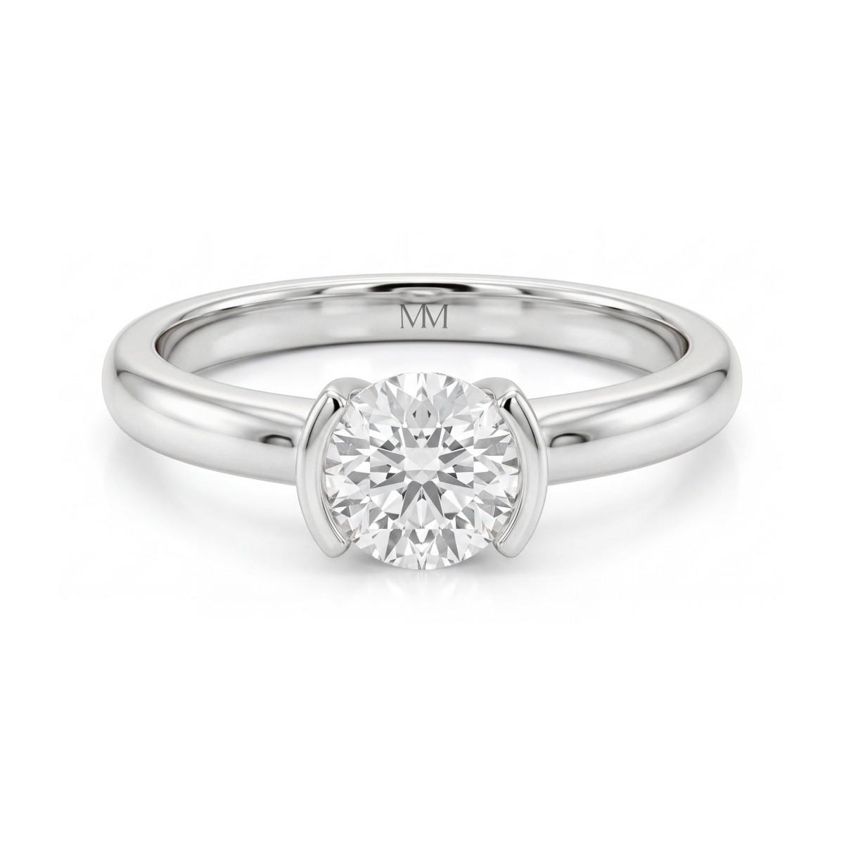 Demi - ronde moissanite solitair ring met halve kastzetting