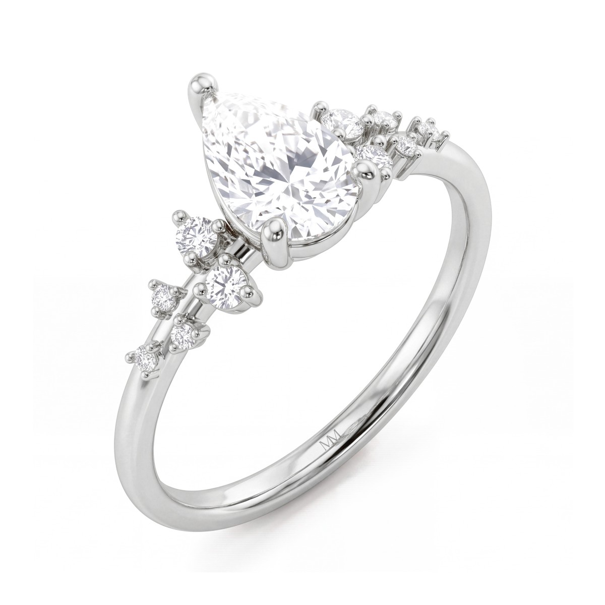 Estelle - peervormige moissanite ring met verspreide zijstenen