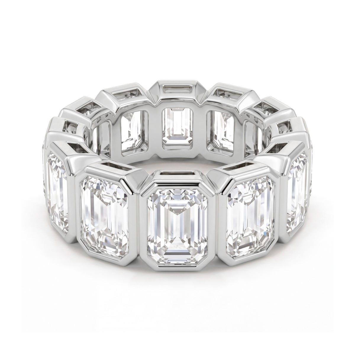 Devotion - emerald cut moissanite volledig bezette eternity ring met kastzettingen