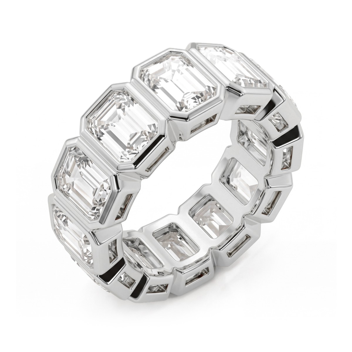 Devotion - emerald cut moissanite volledig bezette eternity ring met kastzettingen