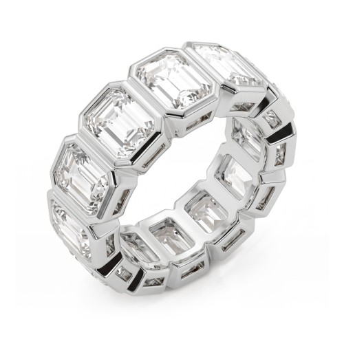 Devotion - emerald cut moissanite volledig bezette eternity ring met kastzettingen