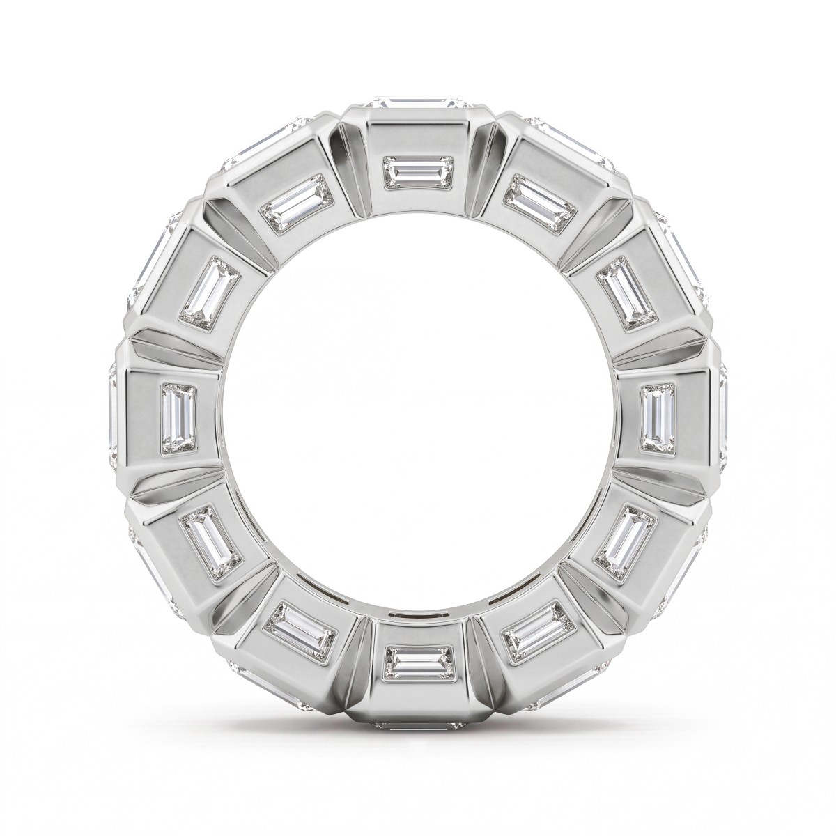 Devotion - emerald cut moissanite volledig bezette eternity ring met kastzettingen