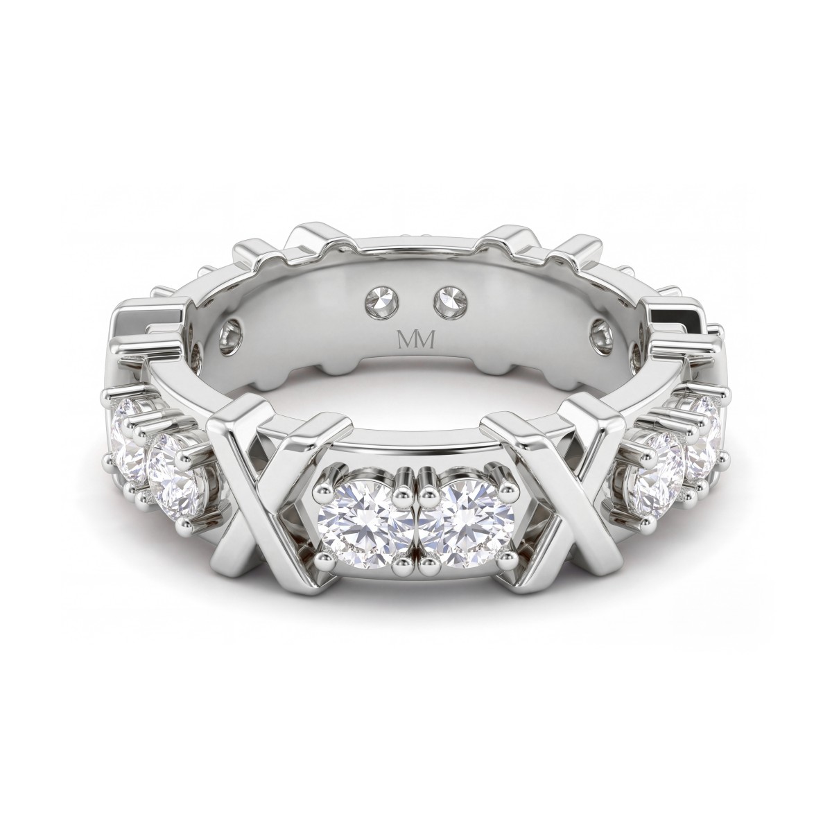 Duetta - ronde moissanite eternity ring met X-motieven