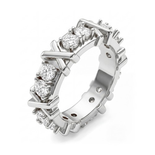 Duetta - ronde moissanite eternity ring met X-motieven
