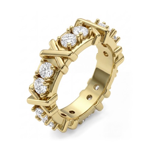 Duetta - ronde moissanite eternity ring met X-motieven