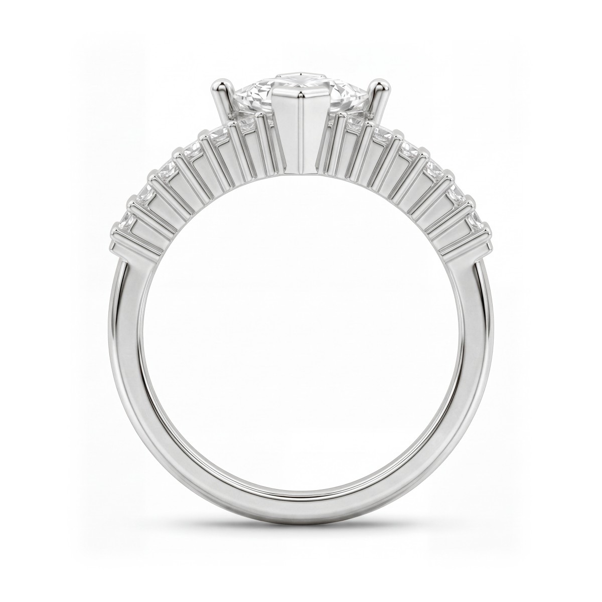 Princelle - art deco princess cut moissanite ring met getrapte baguettes op de schouders