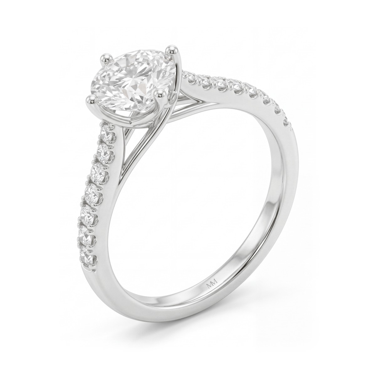 Cadence - ronde moissanite verlovingsring met trellis zetting en aflopend pavé
