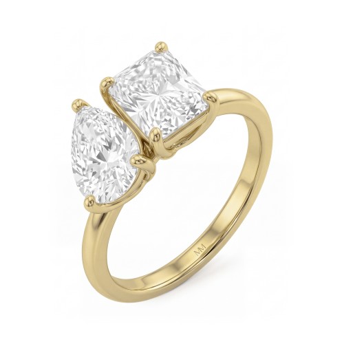 Concordia - moissanite toi et moi ring met peervormige en radiant stenen