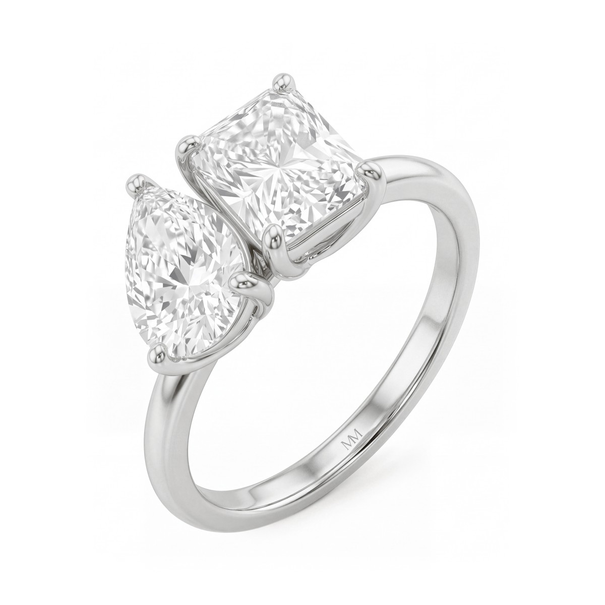 Concordia - moissanite toi et moi ring met peervormige en radiant stenen