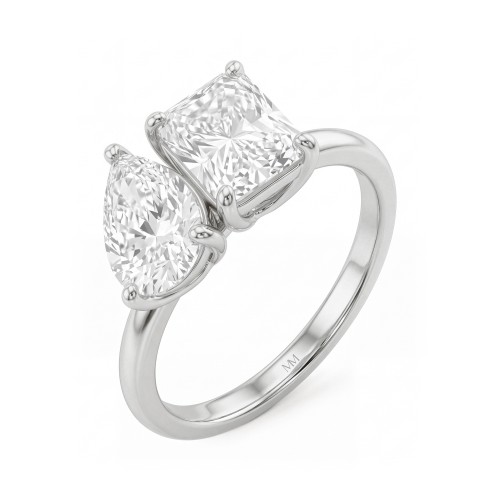 Concordia - moissanite toi et moi ring met peervormige en radiant stenen